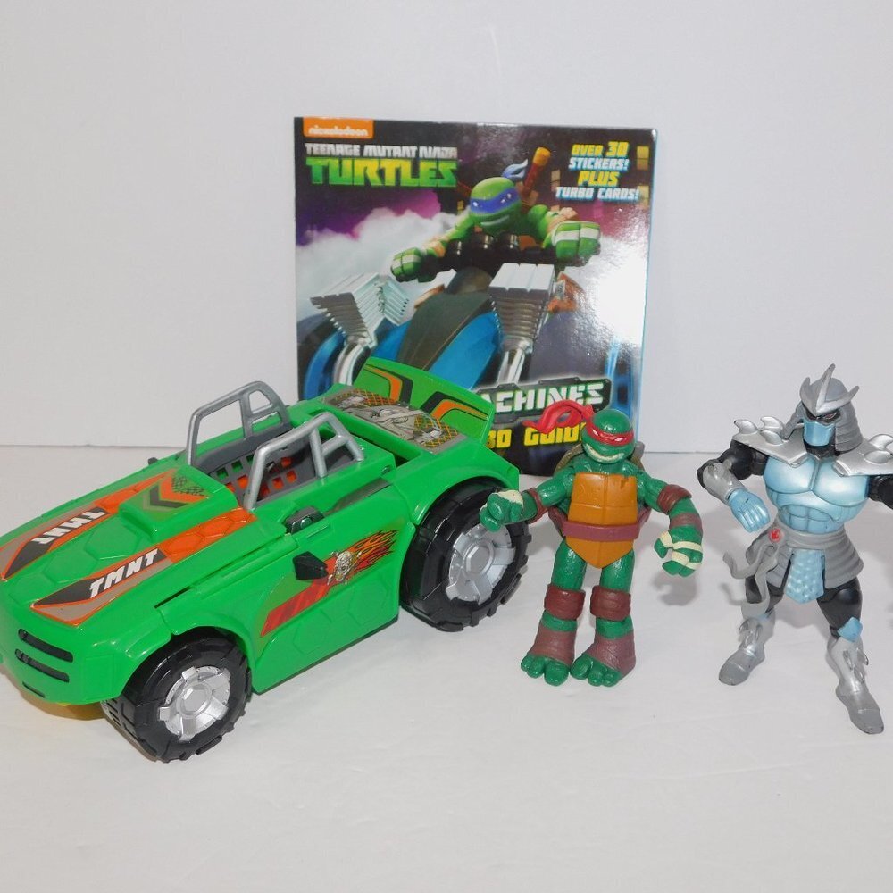 TMNT 2015 Turbo Charge Transforming Car Book w Sticker & Figure Lot